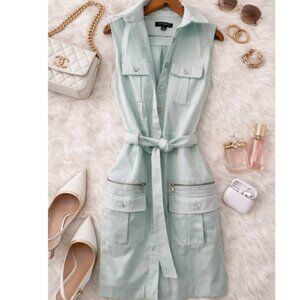 Pastel Blue Sleeveless Utility Shirt Dress Belted Size 4